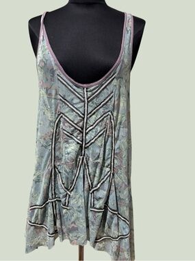 Free People mesh sequinSleeveless   Swing Tank Top - Sage Green size L